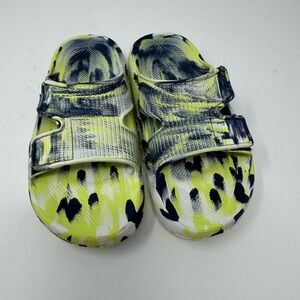 Boys Sandals Slides Green Yellow‎ White Velcro Closure